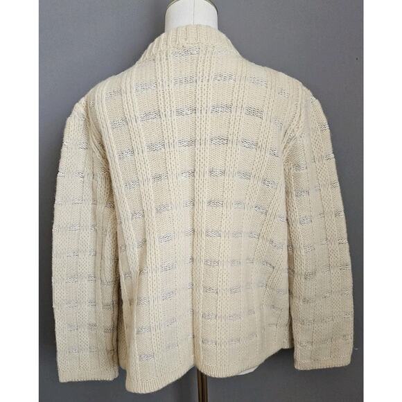 Vintage Cyril Cullen Wool Blend Cardigan Sweater Ireland White Cream Button - Picture 4 of 10